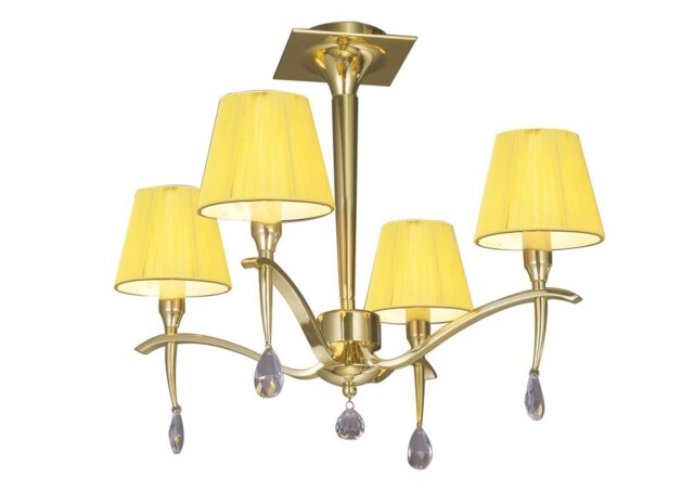 Siena Semi Flush Ceiling Round 4 Light E14, Polished Brass with Amber Cream Shades And Clear Crystal - image 1