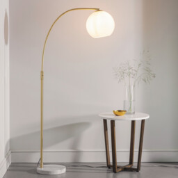 Otto Floor Lamp Satin Brushed Gold Effect Plate & Gloss Opal Glass 1 Light IP20 - E27 - thumbnail 3