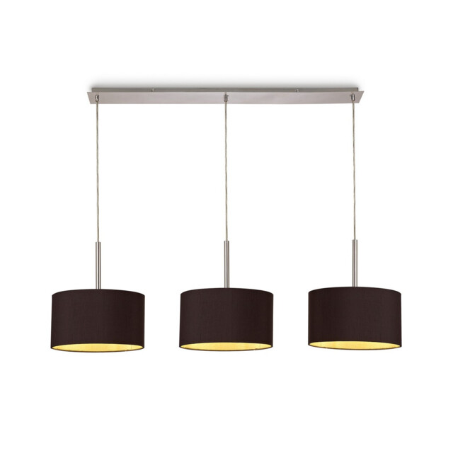 Baymont Polished Chrome 3 Light E27 Linear Pendant With 30cm x 17cm Dual Faux Silk Shade, Midnight Black/Green Olive - image 1