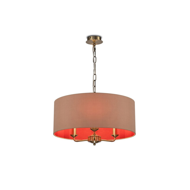 Banyan 3 Light Multi Arm Pendant, E14 Antique Brass With 50cm x 20cm Dual Faux Silk Shade, Antique Gold/Ruby - image 1