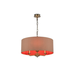 Banyan 3 Light Multi Arm Pendant, E14 Antique Brass With 50cm x 20cm Dual Faux Silk Shade, Antique Gold/Ruby - thumbnail 1