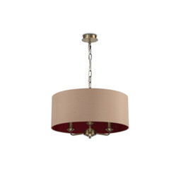 Banyan 3 Light Multi Arm Pendant, E14 Antique Brass With 50cm x 20cm Dual Faux Silk Shade, Antique Gold/Ruby - thumbnail 5