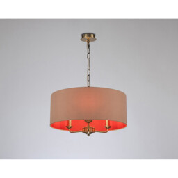 Banyan 3 Light Multi Arm Pendant, E14 Antique Brass With 50cm x 20cm Dual Faux Silk Shade, Antique Gold/Ruby - thumbnail 2