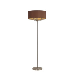 Banyan 3 Light Switched Floor Lamp With 50cm x 20cm Dual Faux Silk Shade, Raw Cocoa/Grecian Bronze Satin Nickel - thumbnail 1