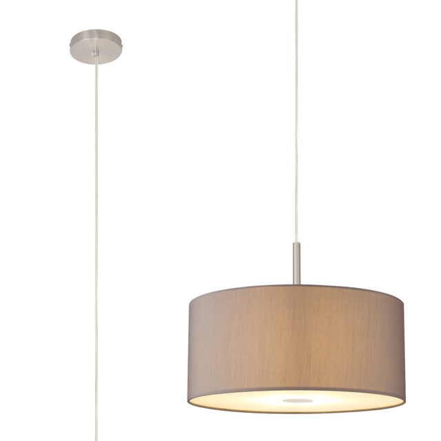 Baymont Satin Nickel E27 Single Pendant With 40cm x 18cm Faux Silk Shade, Grey/White Laminate - image 1