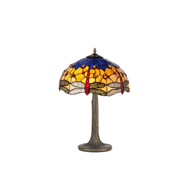 Worcester 2 Light Tree Like Table Lamp E27 With 40cm Tiffany Shade, Blue, Orange, Crystal, Aged Antique Brass - image 1