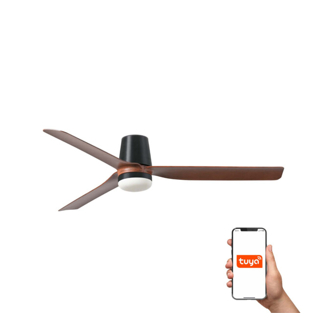 Punt Tub 130cm Smart LED Ceiling Fan Black, Dark Wood Blades - image 1