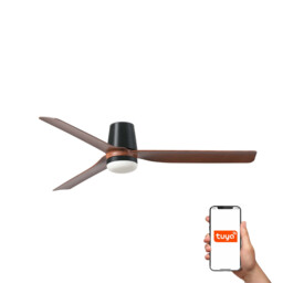 Punt Tub 130cm Smart LED Ceiling Fan Black, Dark Wood Blades - thumbnail 1