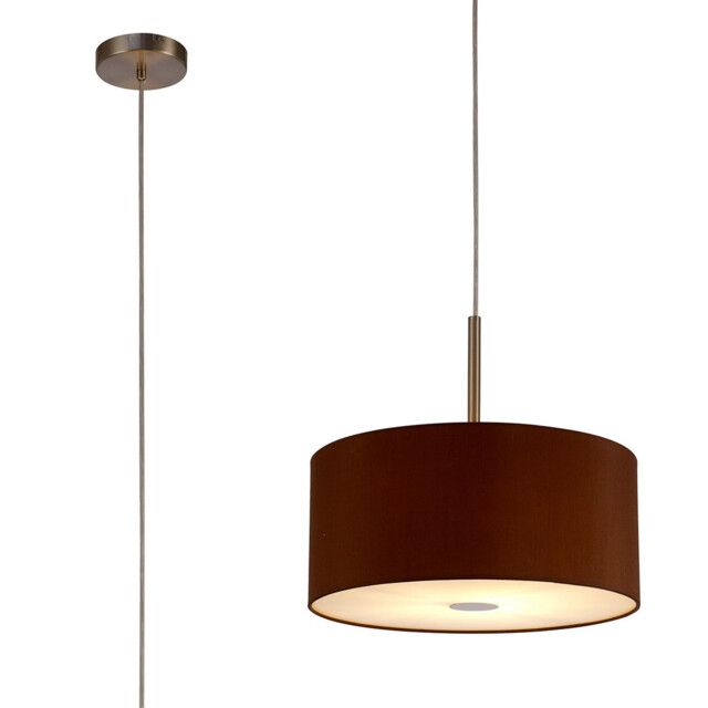 Baymont Satin Nickel E27 Single Pendant With 40cm x 18cm Dual Faux Silk Shade, Raw Cocoa/Grecian Bronze - image 1