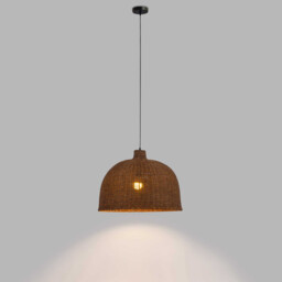 Cortic 60cm Dome Pendant Ceiling Light Black, Natural Rattan E27 15W - thumbnail 3