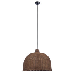 Cortic 60cm Dome Pendant Ceiling Light Black, Natural Rattan E27 15W