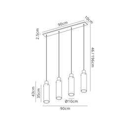 Peekskill Linear Pendant, 4 Light Adjustable E27, Black, Smoke Fade Glass - thumbnail 2