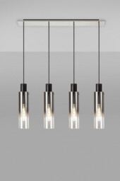Peekskill Linear Pendant, 4 Light Adjustable E27, Black, Smoke Fade Glass - thumbnail 3