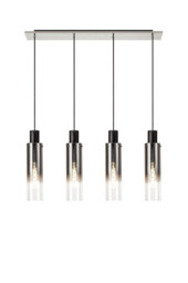 Peekskill Linear Pendant, 4 Light Adjustable E27, Black, Smoke Fade Glass