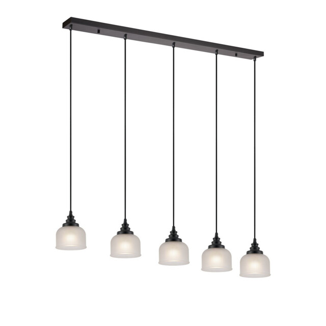 DeRuyter 5 Light Linear Pendant, E27, Satin Black/Prismatic Dome Glass, Frosted - image 1