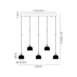 DeRuyter 5 Light Linear Pendant, E27, Satin Black/Prismatic Dome Glass, Frosted - thumbnail 2