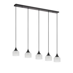 DeRuyter 5 Light Linear Pendant, E27, Satin Black/Prismatic Dome Glass, Frosted - thumbnail 5