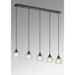 DeRuyter 5 Light Linear Pendant, E27, Satin Black/Prismatic Dome Glass, Frosted - thumbnail 3