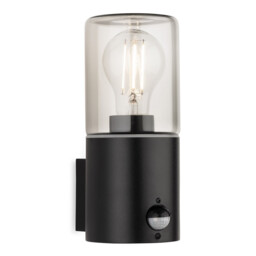 Manor Wall Light with PIR Black with Smoked Glass 1xE27 IP44