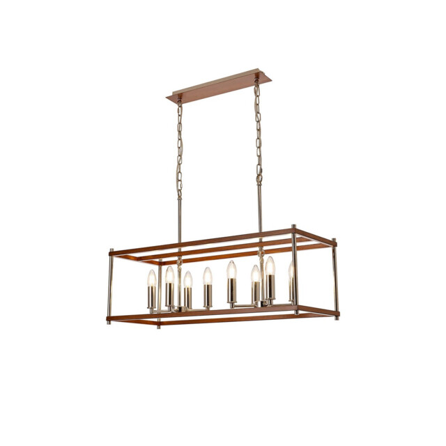 Catskill Linear Ceiling Pendant, 8 Light E14, Walnut, Polished Nickel - image 1