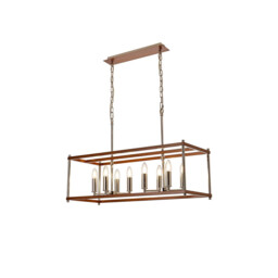 Catskill Linear Ceiling Pendant, 8 Light E14, Walnut, Polished Nickel
