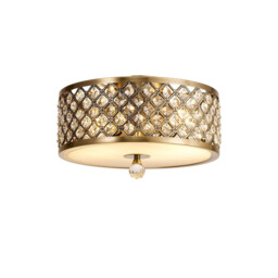 Sasha 2 Light E27, Flush Ceiling Light, 300mm Round, Antique Brass With Crystal Glass And Opal Glass Diffuser - thumbnail 5
