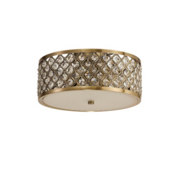 Sasha 2 Light E27, Flush Ceiling Light, 300mm Round, Antique Brass With Crystal Glass And Opal Glass Diffuser - thumbnail 3