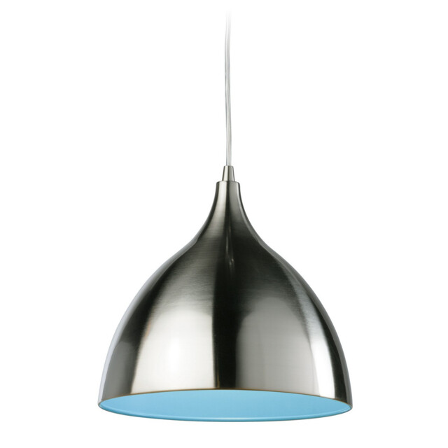 Caf 1 Light Dome Ceiling Pendant Brushed Steel, Blue Inside, E27
