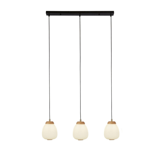 Ella 3 Light Celling Pendant Black Metal & Opal Ribbed Glass - image 1