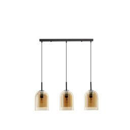 Velor 3 Light Bar Pendant Ceiling Light Dark Champagne Glass Black Cord Black Metal Base LED E27 - thumbnail 1