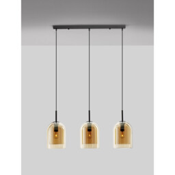 Velor 3 Light Bar Pendant Ceiling Light Dark Champagne Glass Black Cord Black Metal Base LED E27 - thumbnail 2