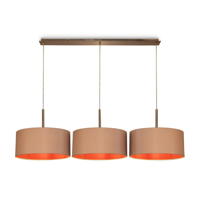 Baymont Antique Brass 3 Light E27 Linear Pendant With 40cm x 18cm Dual Faux Silk Shade, Antique Gold/Ruby - image 1