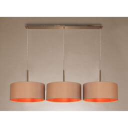 Baymont Antique Brass 3 Light E27 Linear Pendant With 40cm x 18cm Dual Faux Silk Shade, Antique Gold/Ruby - thumbnail 2