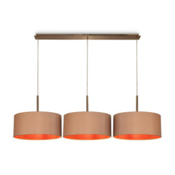 Baymont Antique Brass 3 Light E27 Linear Pendant With 40cm x 18cm Dual Faux Silk Shade, Antique Gold/Ruby