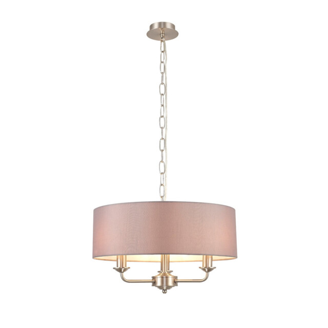 Banyan 3 Light Multi Arm Pendant, E14 Satin Nickel With 45cm x 15cm Faux Silk Shade, Grey - image 1