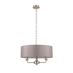 Banyan 3 Light Multi Arm Pendant, E14 Satin Nickel With 45cm x 15cm Faux Silk Shade, Grey - thumbnail 5