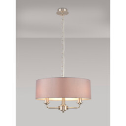 Banyan 3 Light Multi Arm Pendant, E14 Satin Nickel With 45cm x 15cm Faux Silk Shade, Grey - thumbnail 2