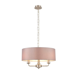 Banyan 3 Light Multi Arm Pendant, E14 Satin Nickel With 45cm x 15cm Faux Silk Shade, Grey - thumbnail 1