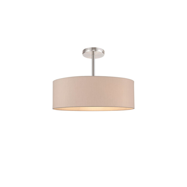 Baymont Polished Chrome 5 Light E27 Semi Flush Fixture, With 45cm x 15cm Dual Faux Silk Shade, Nude Beige/Moonlight - image 1
