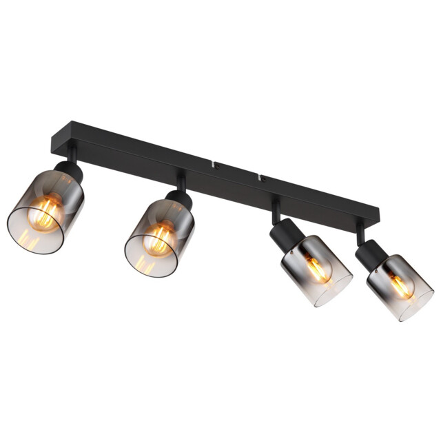 Hubertus Ceiling Spotlight Bar Matt Black Smoke Glass Shade 4x E14 - image 1