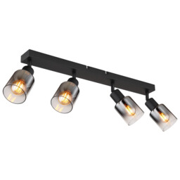 Hubertus Ceiling Spotlight Bar Matt Black Smoke Glass Shade 4x E14