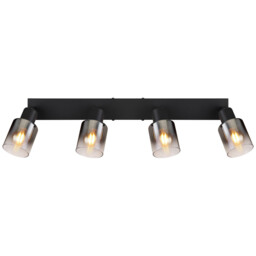 Hubertus Ceiling Spotlight Bar Matt Black Smoke Glass Shade 4x E14 - thumbnail 5