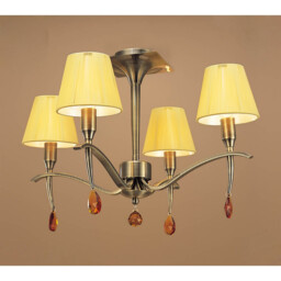 Siena Semi Flush Round 4 Light E14, Antique Brass With Amber Cream Shades And Amber Crystal - thumbnail 2