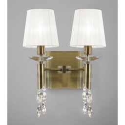 Tiffany Wall Lamp Switched 2+2 Light E14+G9, Antique Brass With White Shades & Clear Crystal - thumbnail 2