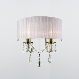 Olivia Wall Lamp Switched with White Shade 2 Light Antique Brass, Crystal - thumbnail 2
