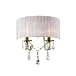Olivia Wall Lamp Switched with White Shade 2 Light Antique Brass, Crystal