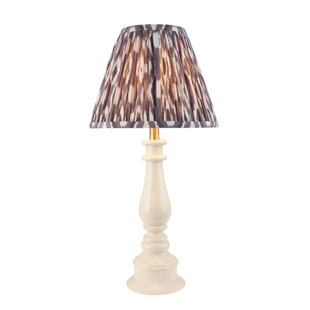 Myrtle Almond White Table Lamp with Pearl Grey Fabric Ikat Shade 25cm B22 - image 1