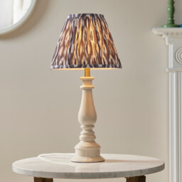 Myrtle Almond White Table Lamp with Pearl Grey Fabric Ikat Shade 25cm B22 - thumbnail 2