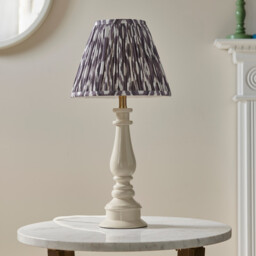 Myrtle Almond White Table Lamp with Pearl Grey Fabric Ikat Shade 25cm B22 - thumbnail 3