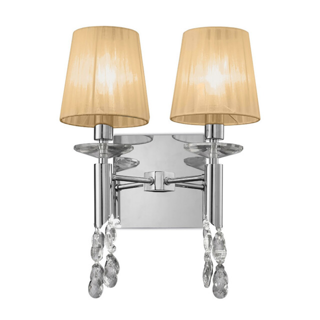 Tiffany Wall Lamp Switched 2+2 Light E14+G9, Polished Chrome With Soft Bronze Shades & Clear Crystal - image 1